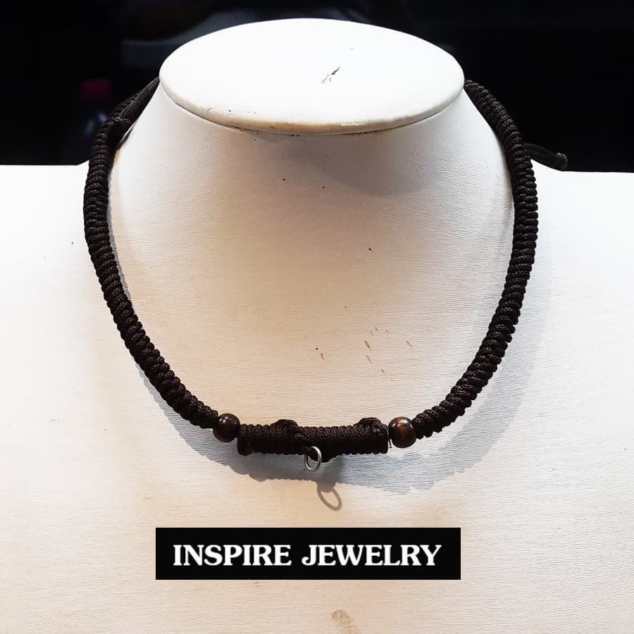 Inspire Jewelry ,สร้อยคอเชือก ถักเงื่อนสีดำ ปรับสั้นยาวได้ งานฝีมือThai Handmade ใสพระได้ 1องค์