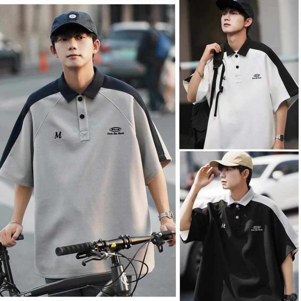 ⚡️Proman⚡️ [ 3 สี COD ]วาฟเฟิลด์ เสื้อโปโล ชาย ฤดูร้อน สไตล์อเมริกัน แนววินเทจ สีตัดกัน แขนสั้น เสื้อยืด แบบหลวม แบรนด์ยอดนิยม ลำลอง แขนห้าส่วน เสื้อท่อนบน M-3XL