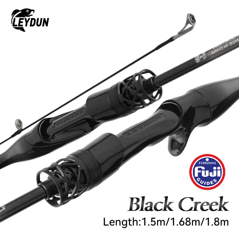 LEYDUN สีดํา CREEK ตกปลา Stream Rod UL 1.5m 1.68m 1.8m Fuji Joran Pancing คาร์บอนไฟเบอร์ Rod Spinning Fishing Rod