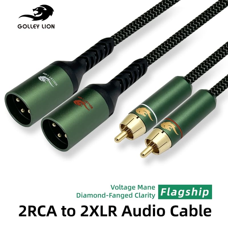 GOLLEY LION 2 สายสัญญาณเสียง RCA เป็น Dual XLR ตัวผู้ | ทองแดงฝังเงิน | Pro Audio/โฮมเธียเตอร์/เครื่องขยายเสียง