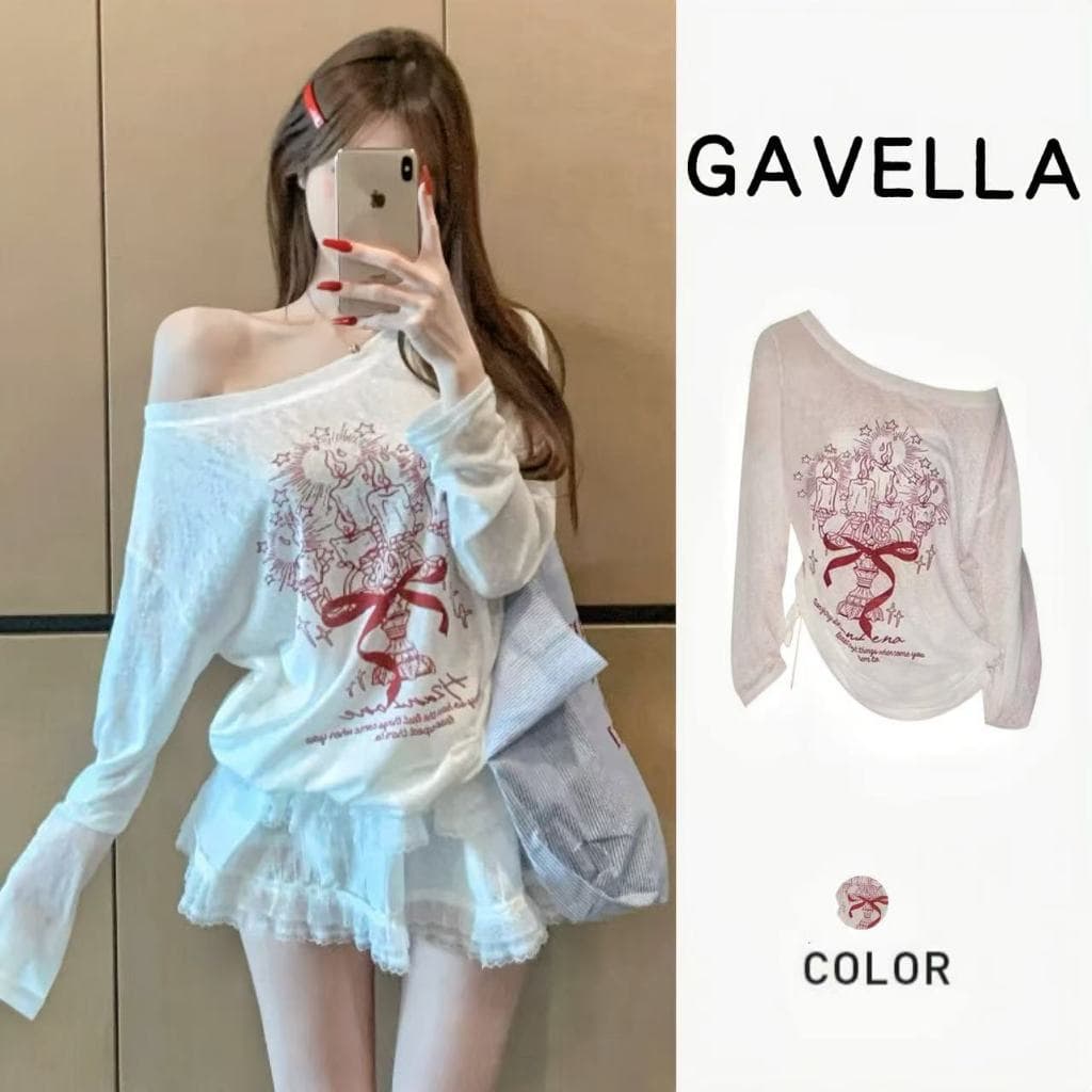 GAVELLA เสื้อแขนยาว เสื้อชีฟองทรง Ovesize ใส่แมทช์เสื้อสายเดี่ยว หรือ บิกินี่ ใส่คลุมได้ทุกงาน พิมพ์ลาย สาว เซ็กซี่