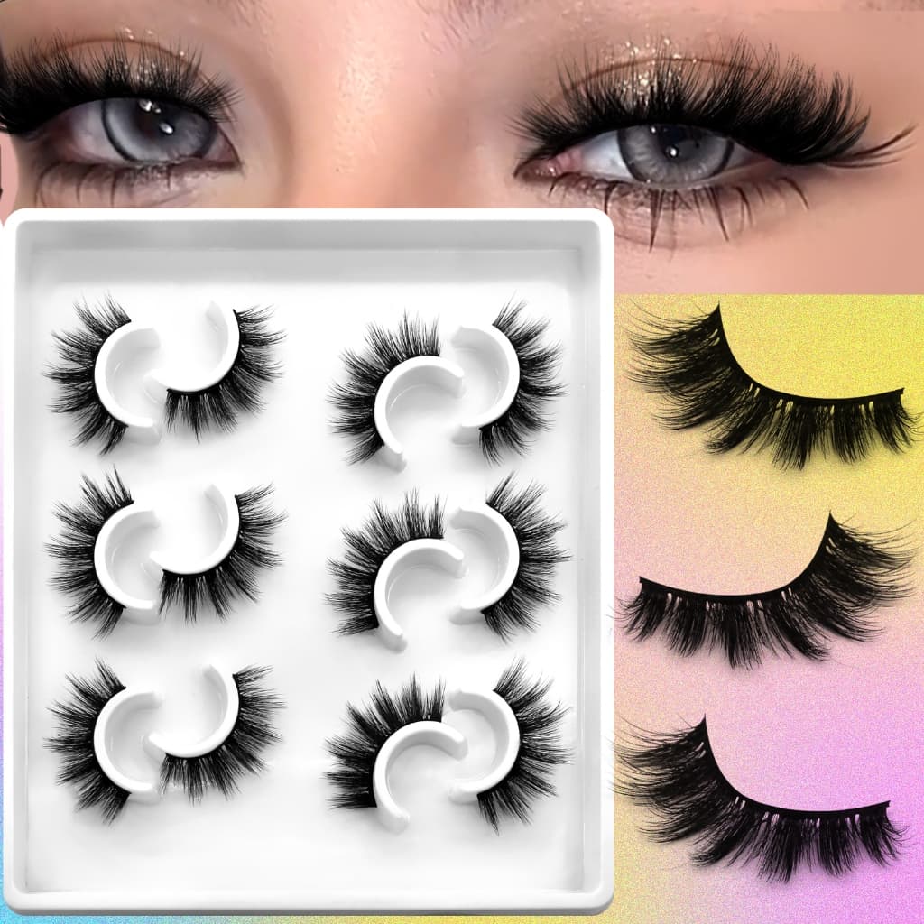 D Curl Fluffy False Lashes Cat Eye Eyelashes Soft Cross 6 คู่มังงะ Lashes Wispy Eyelash Extension