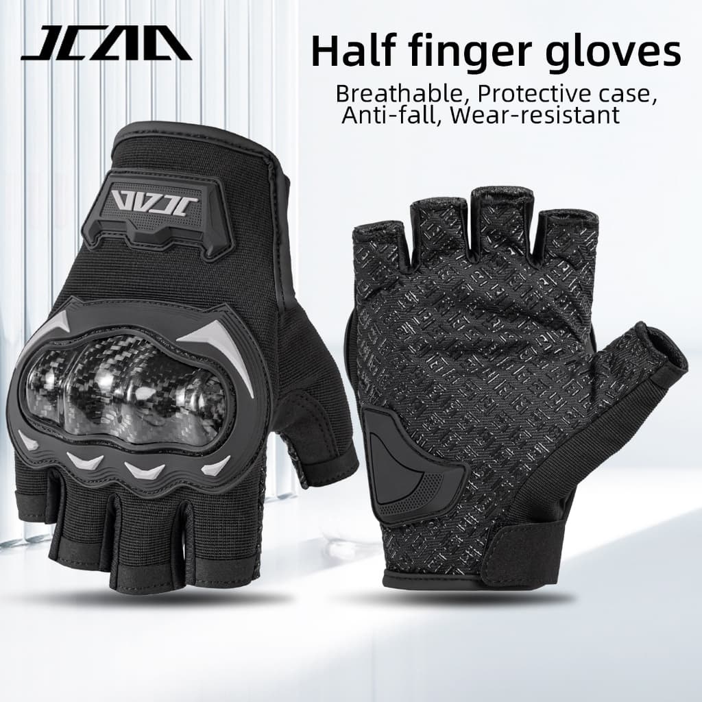 JCAA รถจักรยานยนต์ถุงมือครึ่งนิ้วคาร์บอนไฟเบอร์ Anti-fall ฤดูร้อน Breathable ลื่นขี่จักรยานถุงมือครึ่งนิ้วสบายผู้ชายผู้หญิงรถจักรยานยนต์ถุงมือ S-XXL