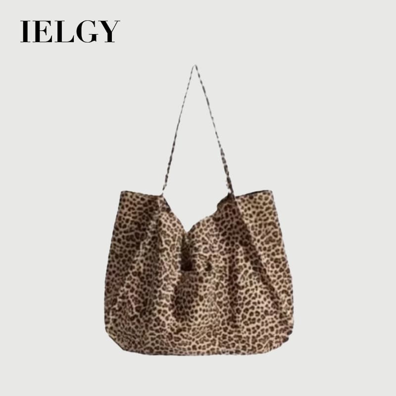 IELGY เวอร์ชั่นเกาหลีความจุขนาดใหญ่สไตล์ขี้เกียจเสือดาวพิมพ์กระเป๋าสะพาย All-Match Commuter Student Underarm Tote Bag