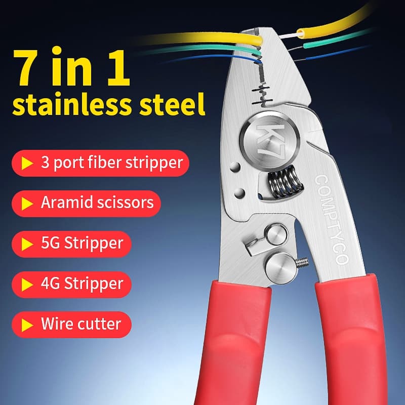 COMPTYCO Seven in One Fiber Optical คีมปอก/เครื่องปอกสายไฟ/กรรไกร/เครื่องตัดสายไฟ FTTH Tools Optical K7 คีมปอกไฟเบอร์