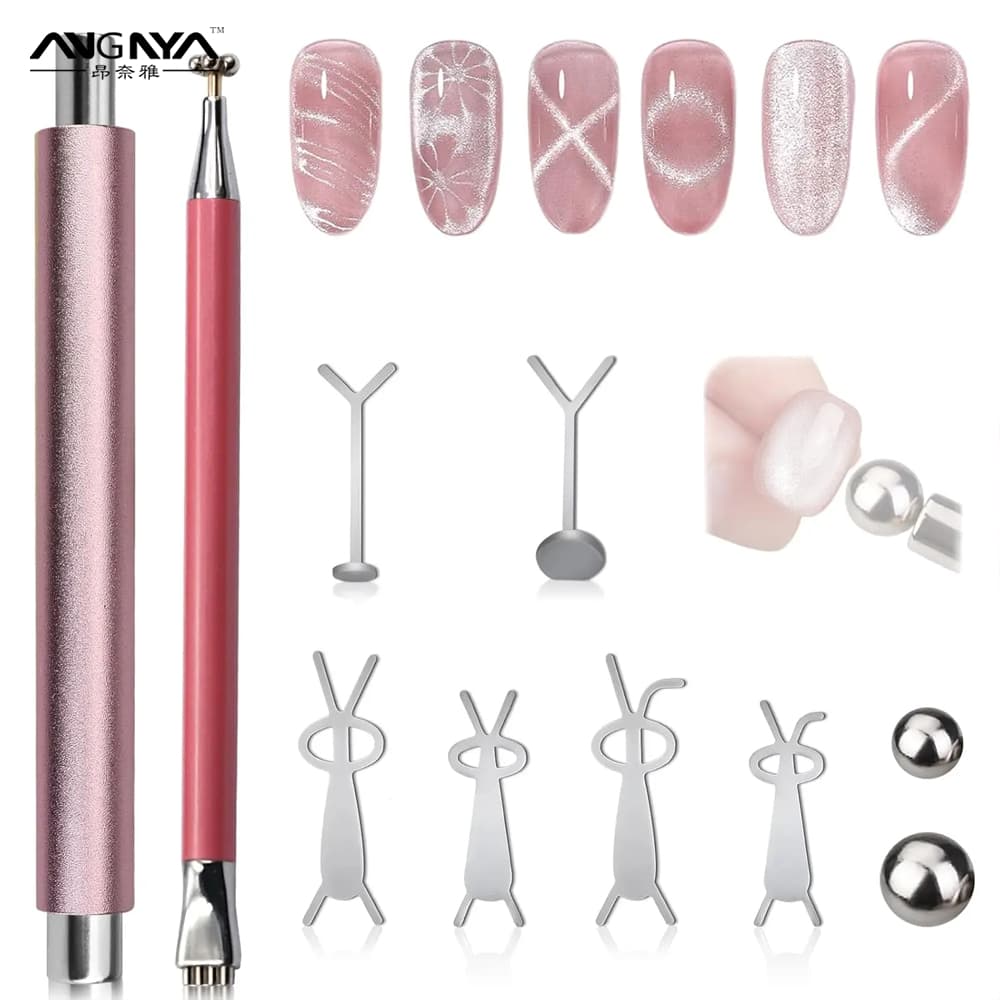 ANGNYA 10 ชิ้น Double-Head เล็บ Cat Eye Strong Magnet Kit กระต่ายดอกไม้เล็บปากกาแม่เหล็กสําหรับเจลขัดเล็บ DIY Salon เครื่องมือ