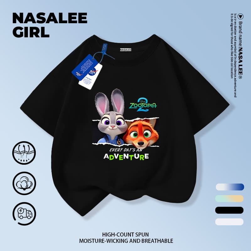 【จัดส่งวันเดียวกัน】เสื้อยืดแขนสั้นเด็ก NASA ผ้าฝ้ายสีดำสวมใส่สบาย ลายสุนัขจิ้งจอกและกระต่ายยอดนิยม สำหรับเด็กชาย-เด็กหญิงอายุ 3-16 ปี เสื้อยืดปีใหม่