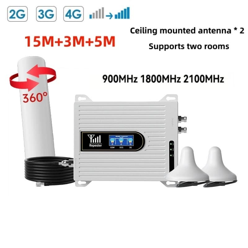 2g3G4G เครื่องขยายสัญญาณมือถือ Enhancer 900MHz 1800MHz 2100MHz