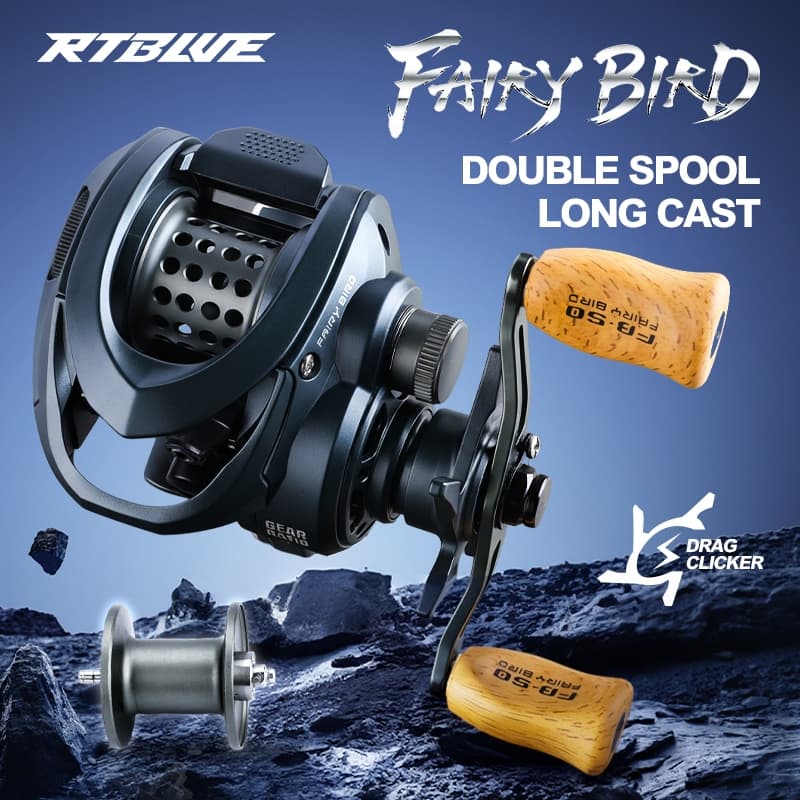 BEARKING RTBLUE FAIRY BIRD Baitcasting Reel Double Spool 7:1 อัตราทดเกียร์แม่เหล็กเบรค 5KG ลากสูงสุดตกปลา Reel