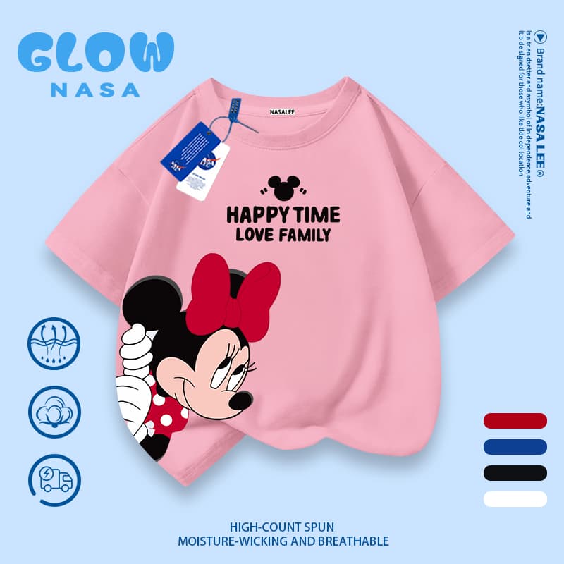 【จัดส่งวันเดียวกัน】 เสื้อยืดเด็ก NASA ผ้าคอตตอนสีชมพู ลายมินนี่ น่ารัก เหมาะสำหรับเด็กผู้หญิง