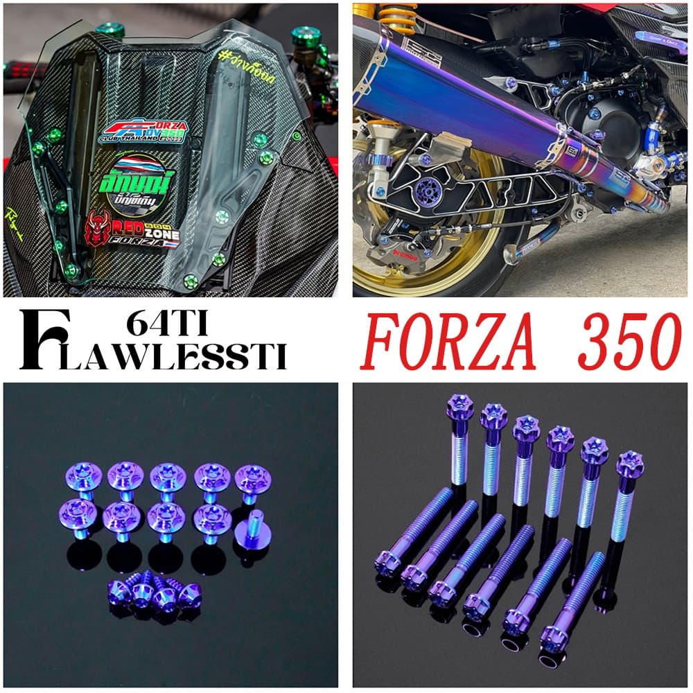 FLAWLESSTI Honda Forza 350 น็อตแคร้งเครื่อง น็อตกรองอากาศ น็อตเกลียวปล่อยกรองอากาศ ไทเทเนียม น็อตฝาปั้มบน สลักเบรค แกนสวิงอาร์ม อุดกระจก โช๊คหลัง กันร้อนเวฟ น๊อตจานดิสเลส