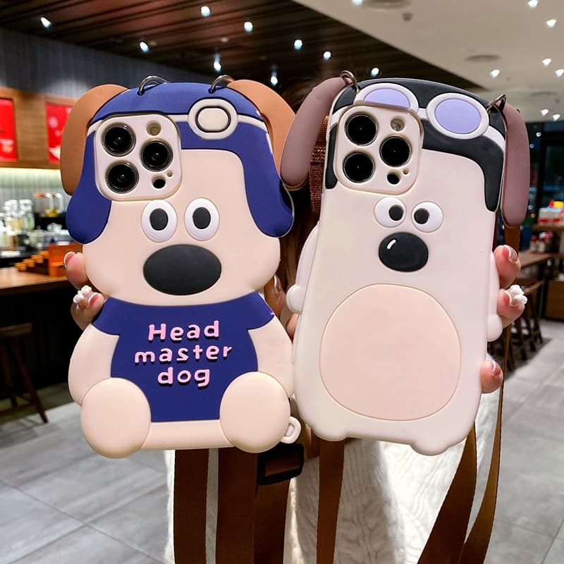 Compatible for Huawei Nova Y61 Y90 Y70 5T 11 10 Pro 9 6 SE 7i P60 P50 P40 P30 Lite Y7A Y9 Prime 2019 เคสโทรศัพท์มือถือซิลิโคน ลายการ์ตูนสุนัขน่ารัก สามมิติ พร้อมสายคล้อง สําหรับ