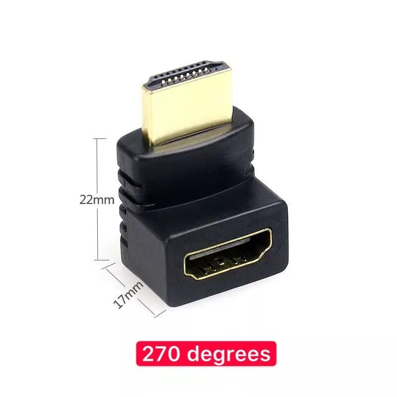 HDMI Wellcore/oem ตัวต่อสาย HDMI แบบงอ สำหรับพื้นที่แคบในการเสียบช่อง HDTV ของทีวี (270องศา)สีblack