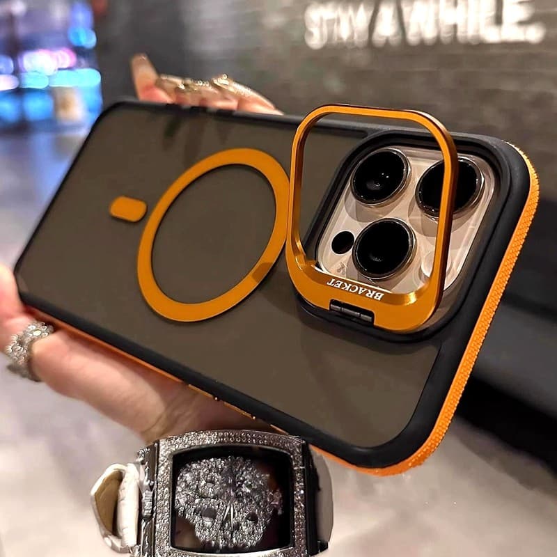 หรูหราโปร่งใสขาตั้งเคสโทรศัพท์สําหรับ iPhone 11 12 13 14 15 16 Pro Max Plus แม่เหล็กกันชนกรณีฝาครอบ