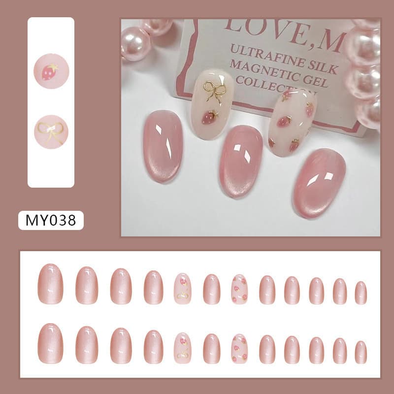 Cat Eye Handmade กดบนเล็บ 24 ชิ้นเล็บปลอมพร้อมสติกเกอร์กาว-MY038