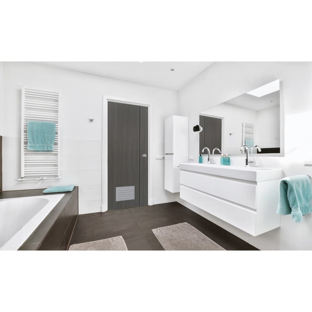 GlobalHouse WELLINGTAN ประตู uPVC Profile เซาะร่องเส้นดำ เกล็ดล่าง WM 2-GL 70x200 ซม.  สินค้าของแท้คุณภาพดี