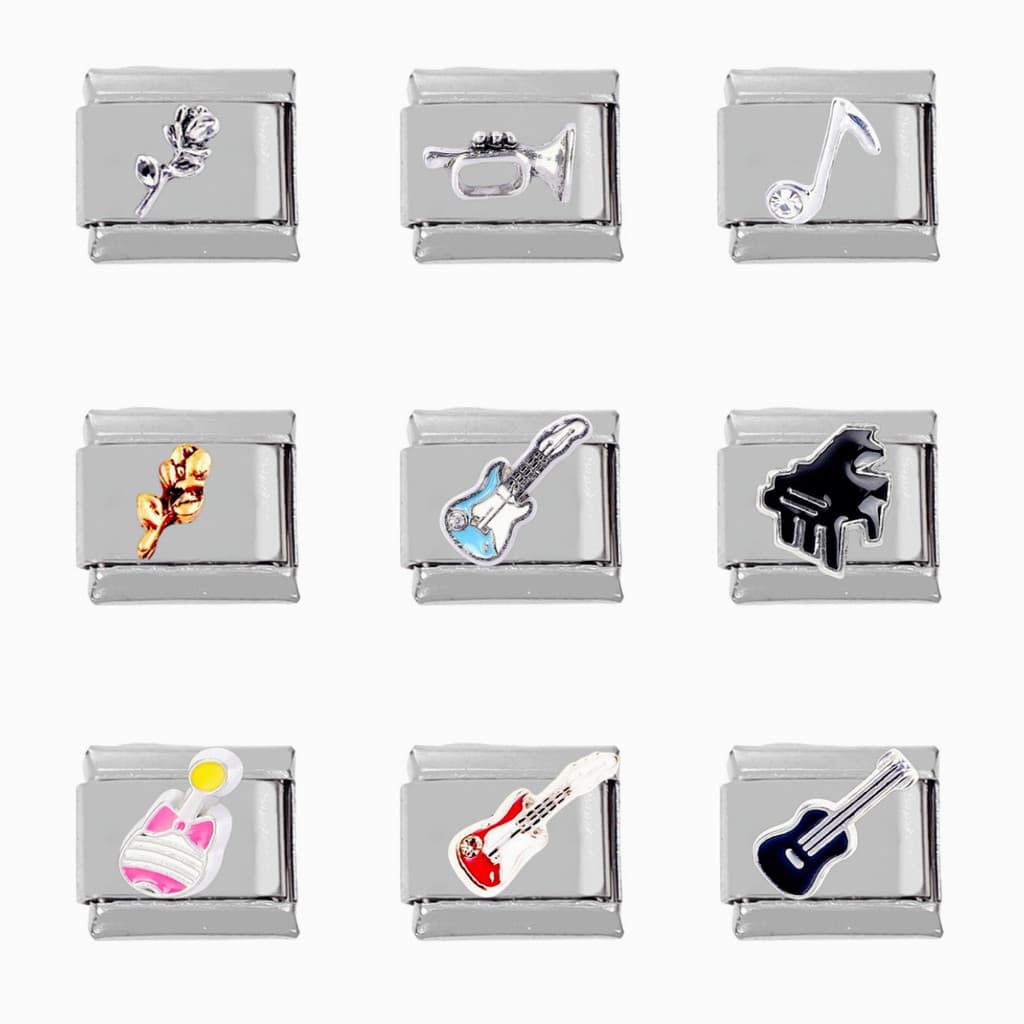 304 สแตนเลส DIY อิตาเลี่ยนโมดูล Charm สร้อยข้อมือเครื่องดนตรีหมายเหตุโมดูลอิตาลี Charms สแตนเลสสร้อยข้อมือยืด