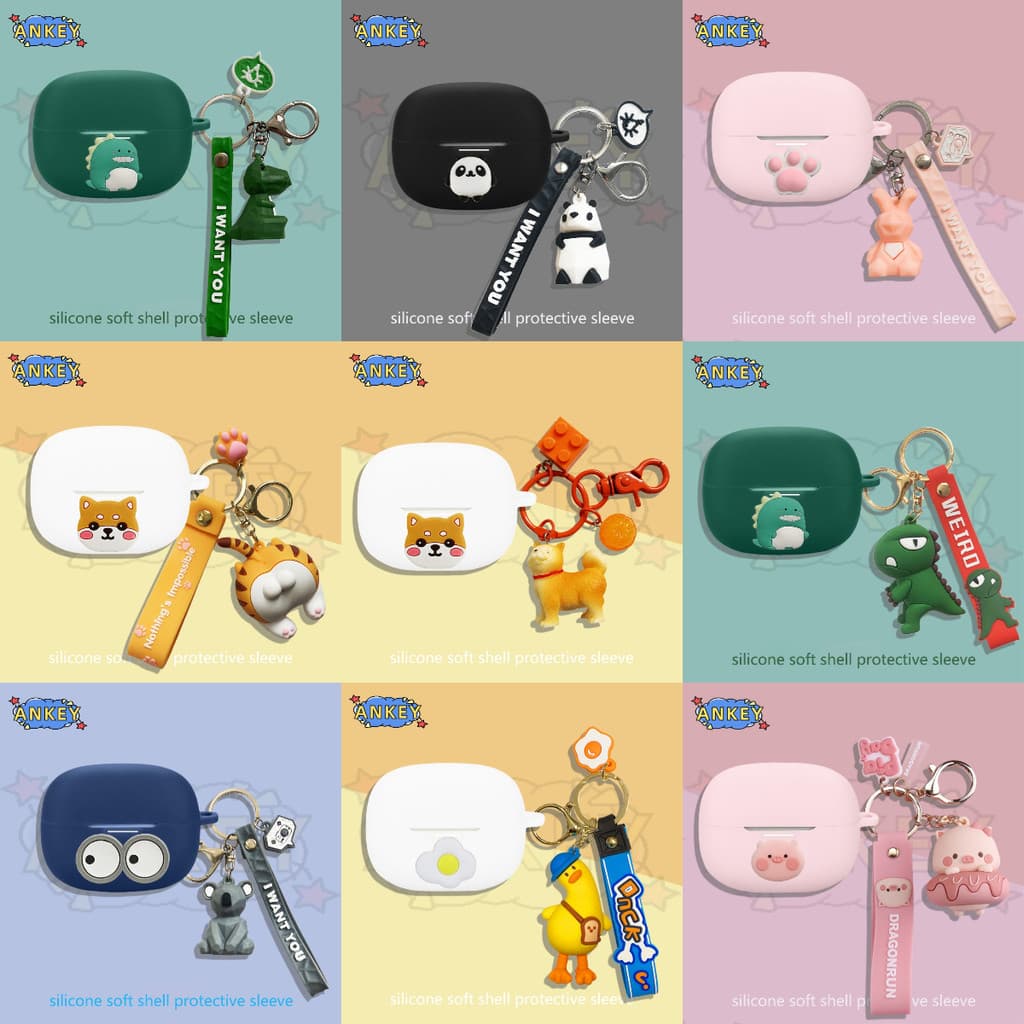Case For Shokz OpenDots One E310 Earphone Silicone Case Cute Bear Earbuds Soft Protective Headphone Cover Headset Skin with Keychain