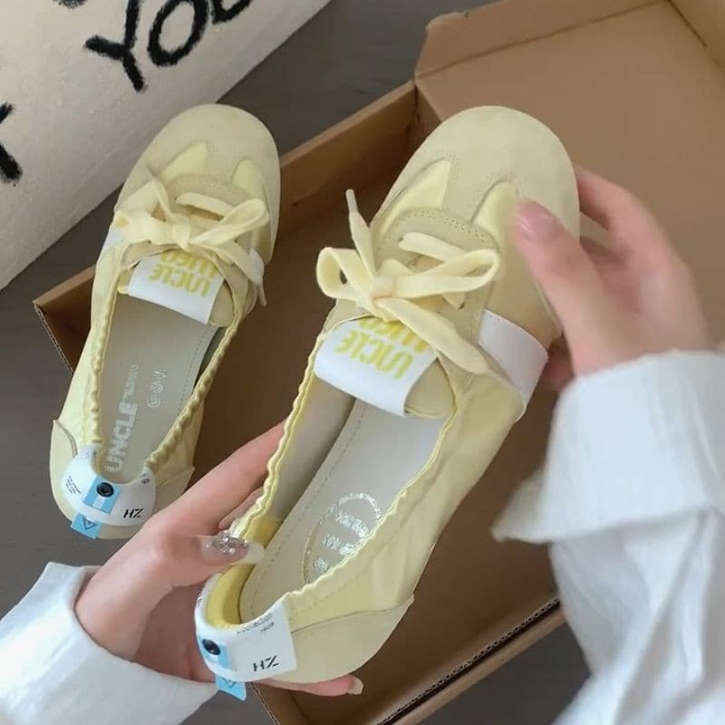 Mary Jane Flat Shoes รองเท้าผ้าใบระบายอากาศแบบผูกเชือกเวอร์ชั่นเกาหลี