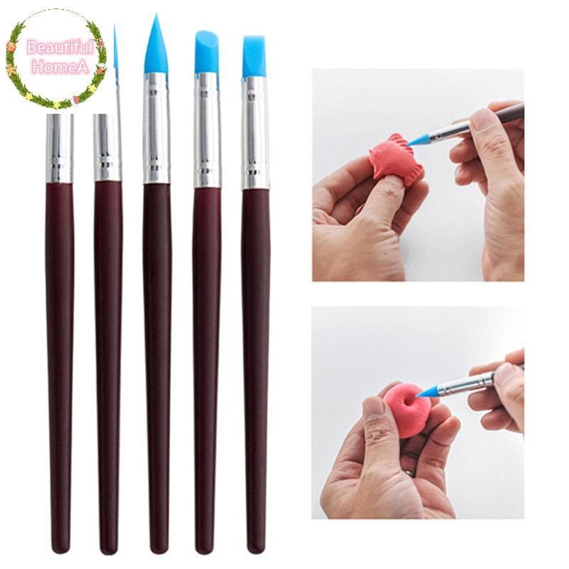 BHome 5 ชิ้น/เซ็ตซิลิโคน Clay Sculpting เครื่องมือสําหรับแปรงการสร้างแบบจําลอง Dotting เล็บเครื่องปั้นดินเผา Clays เครื่องมือ DIY แกะสลักเซรามิคประติมากรรม TH