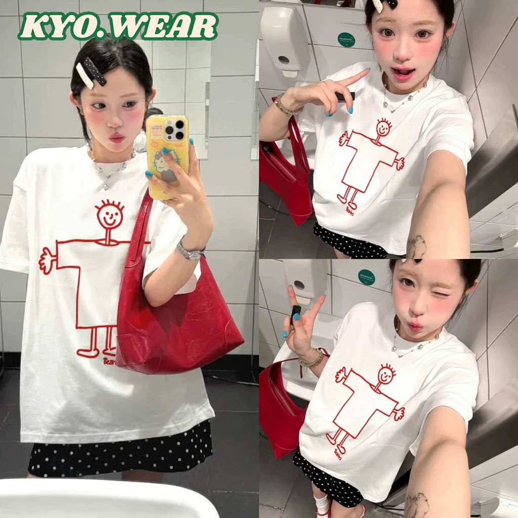 KYO ✨【ส่งจากไทย】สื้อยืด oversize เสื้อแฟชั่น เกาหลี สตรีท ใส่สบาย โคตรนุ่ม ผ้าคอตตอน100% ลาย "MEIKENA"