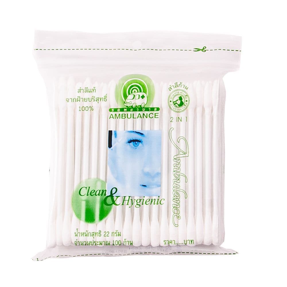 [สินค้าส่งด่วน] รถพยาบาลสำลีก้านทูอินวัน 100ก้าน AMBULANCE COTTON BUD TWO IN ONE 100PIECES