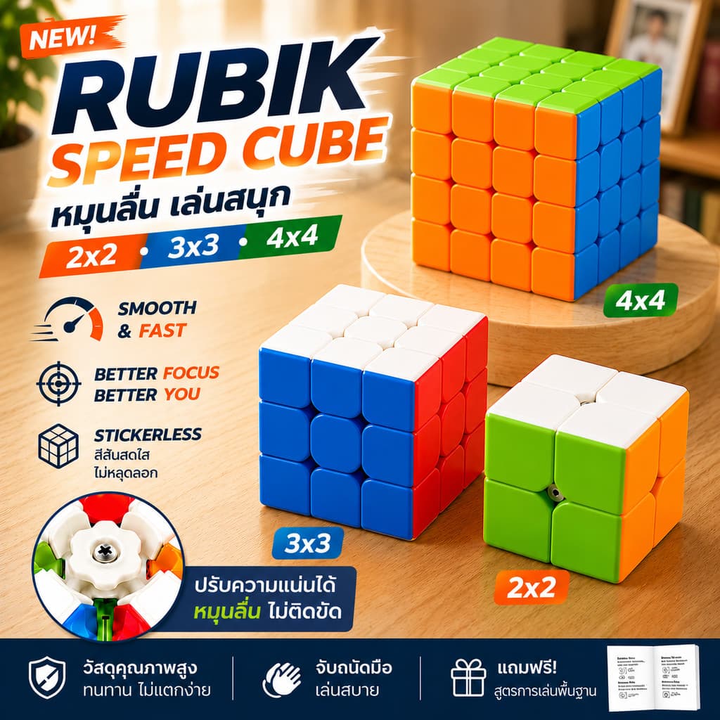 CuteHome รูบิค 2x2 3x3 4x4 หมุนลื่น เล่นเพลิน ฝึกสมอง เพิ่มสมาธิ พร้อมสูตรการเล่น สำหรับเด็กและผู้ใหญ่ Rubik Cube