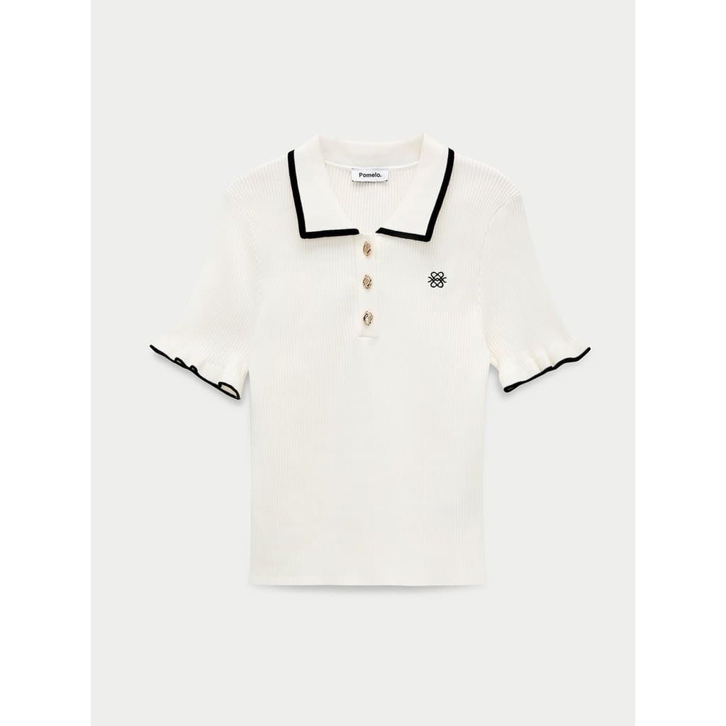 [Pomelo] เสื้อโปโลถักขอบตัด / Contrast Trim Polo Knit Top