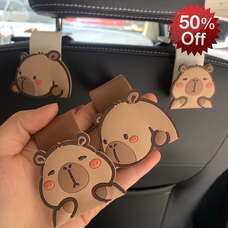 Kapibara ตะขอรถ 1 2PCS Creative ที่นั่งกลับแขวนเชื่อมต่อ Rod สนุก Capybara การจัดเก็บ Hook Auto อุปกรณ์ตกแต่งภายใน