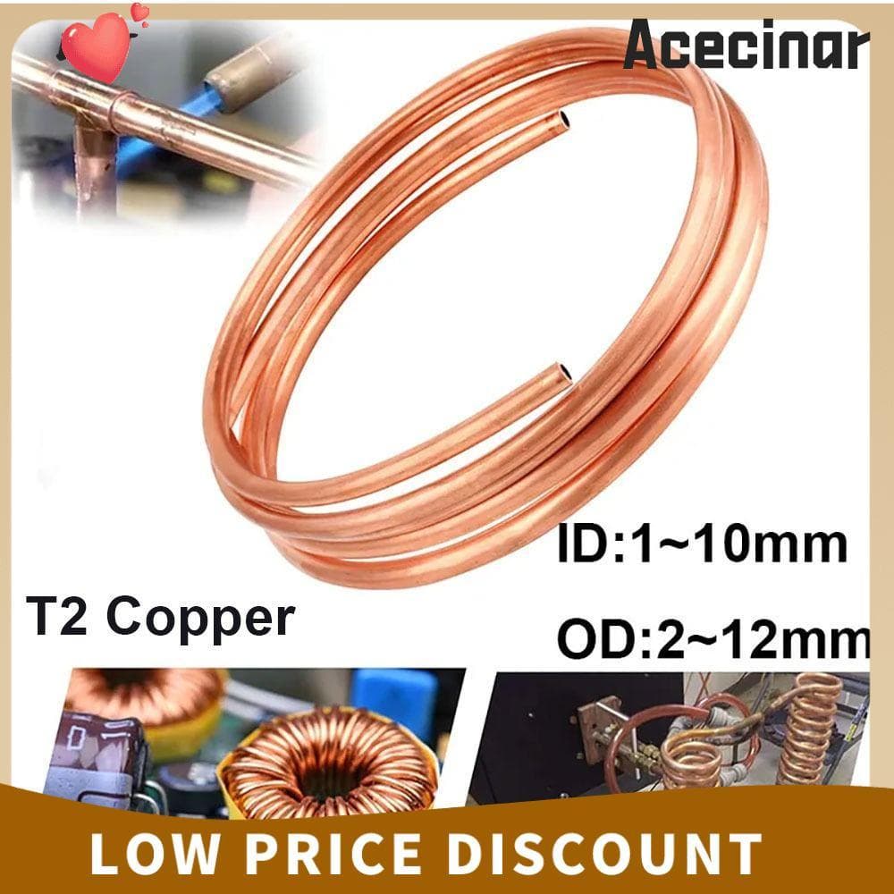 ACECINAR 1 ชิ้นท่อทองแดง,นุ่ม 99.9% ทองแดงบริสุทธิ์ T2 ทองแดง,ทนทาน OD 2-12 มม. ID 1-10 มม. 1 เมตรลวดท่อ Airs Conditioner Cooling