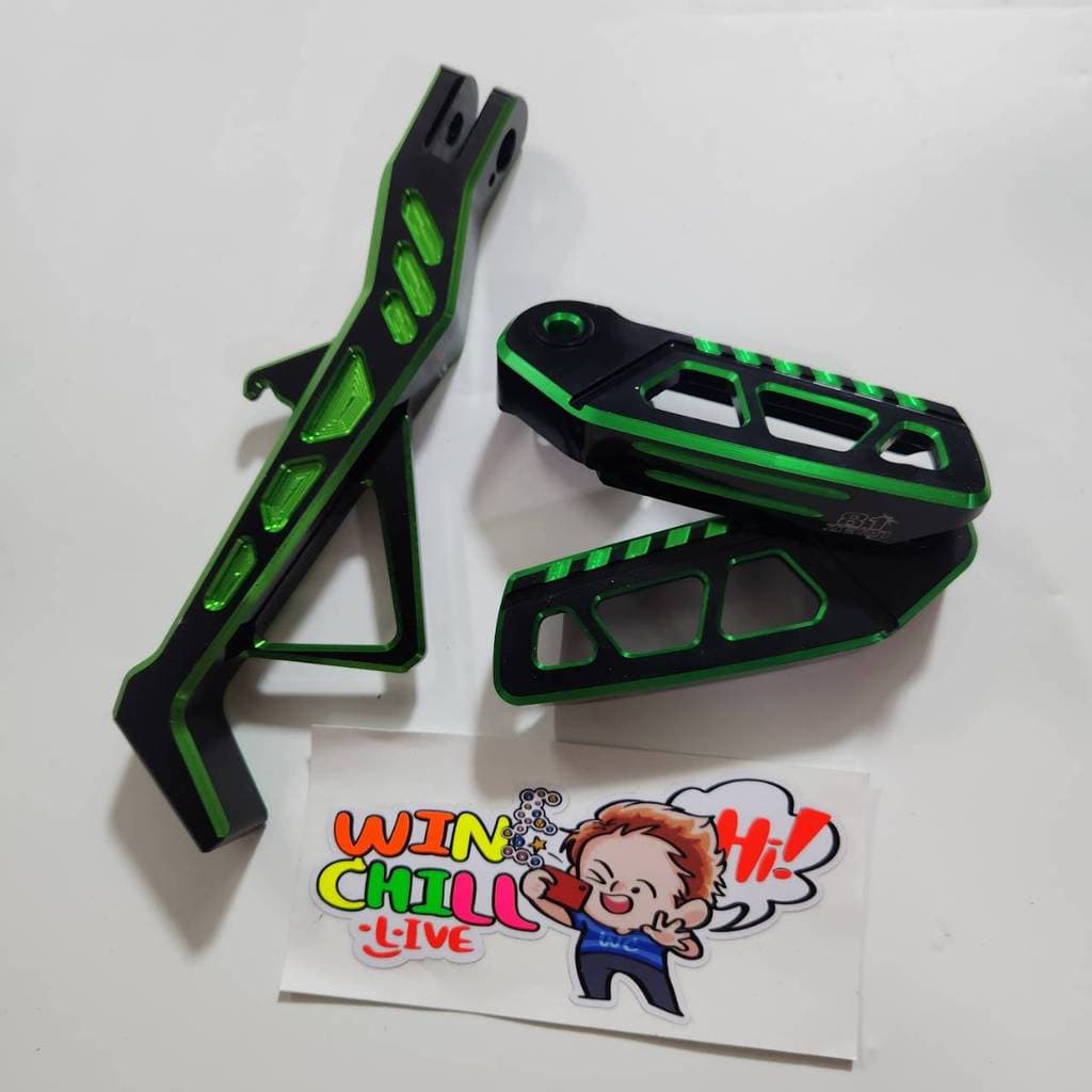 ชุด2ชิ้น DAYIONE ขาตั้ง GIORNO สีเขียวตัดดำ + พักเท้าหลัง ZERN8.1 เขียวตัดดำ งานCNC