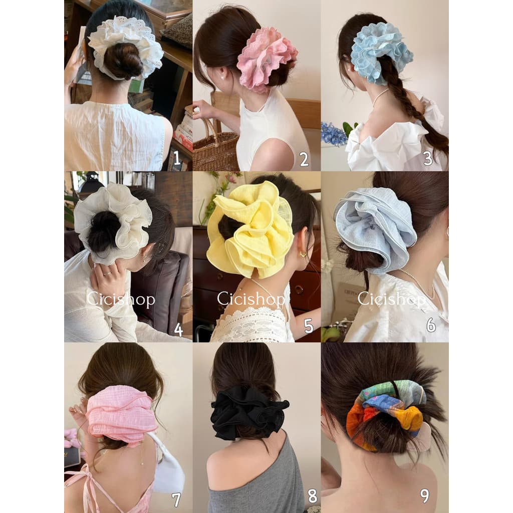 Cicishop(H189) ยางรัดผมทรงโดนัท ลายจุด/ลายลูกไม้สวยงาม แฟชั่นสไตล์สาวญี่ปุ่น