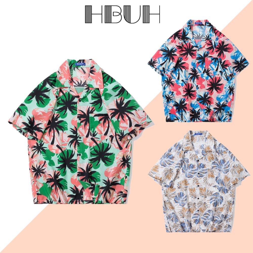 HBUHH เสื้อฮาวาย สไตล์หลวมและสบาย มีหลายแบบ เหมาะสำหรับชายหาดกลางแจ้ง ผู้ชายผู้หญิงใส่ได้