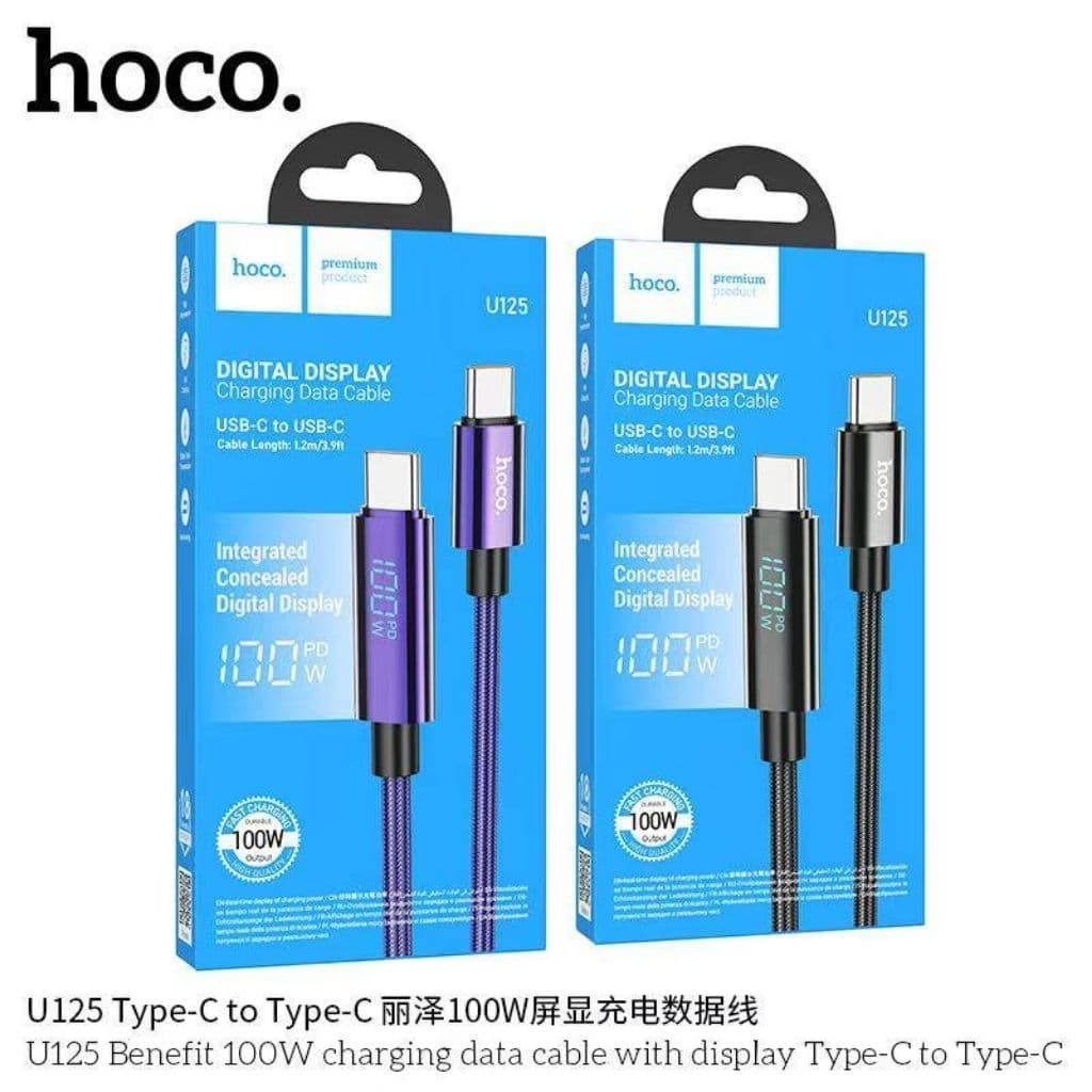 Hoco U125 สายชาร์จเร็ว จอ LED PD27W และ C to C 100W มีแสงกระแสไฟเมื่อชาร์จ