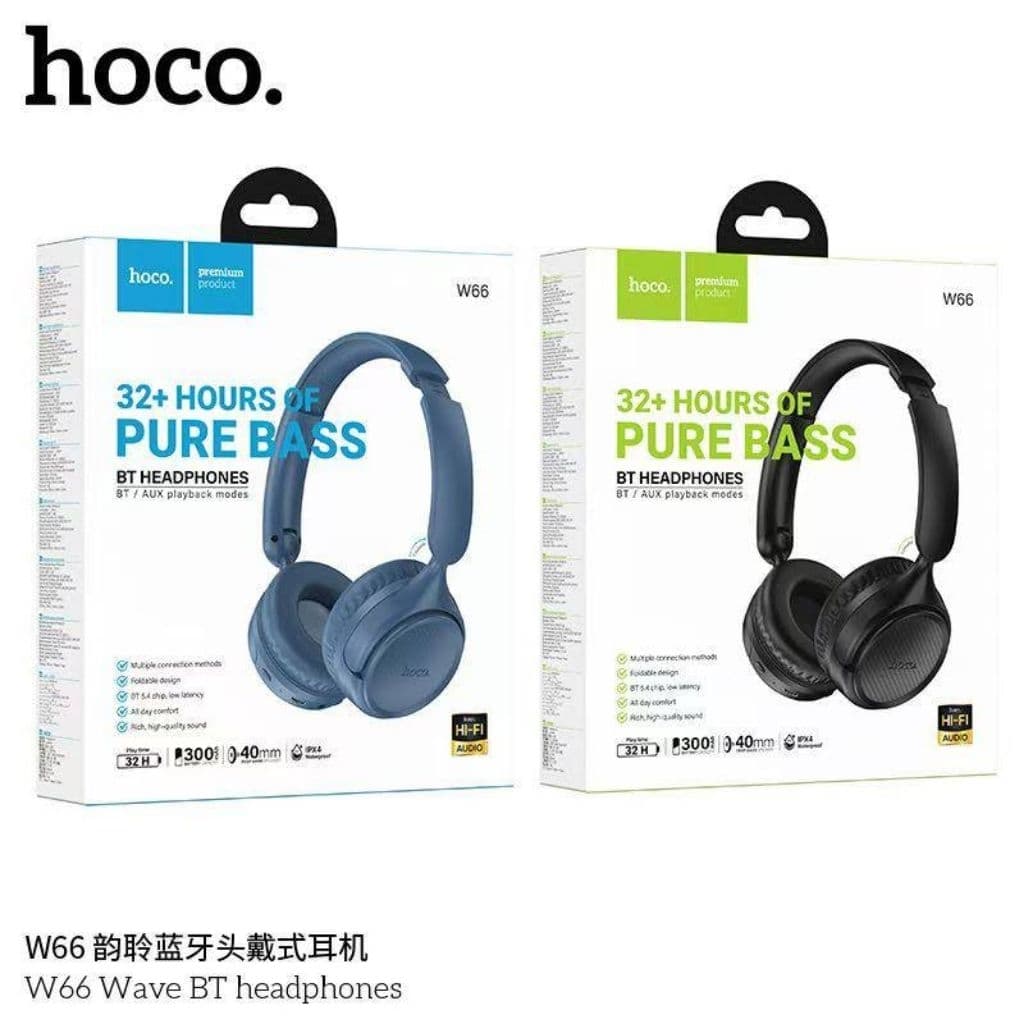 Hoco W66 หูฟังบลูทูธ ครอบหู BT 5.4 ความจุ 300mAh ระบบเสียง HIFI ปรับหมุน 90 องศา กันน้ำได้ ไซต์งานได้นาน 32 ชั่วโมง