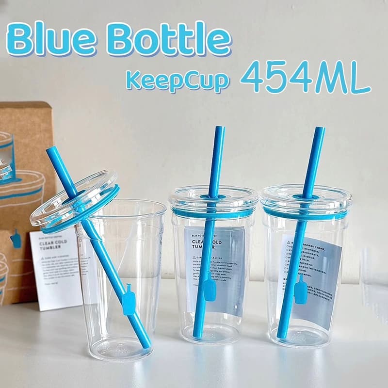 Blue Bottle Coffee Clear Cold Tumbler 450ml  แก้วกาแฟพร้อมหลอด  ฟรีสําหรับรถสํานักงาน