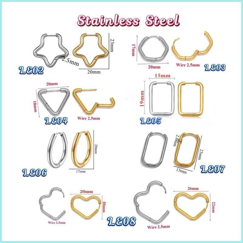 LE02-LE08 ต่างหูสแตนเลสแท้ชุบทอง 18k