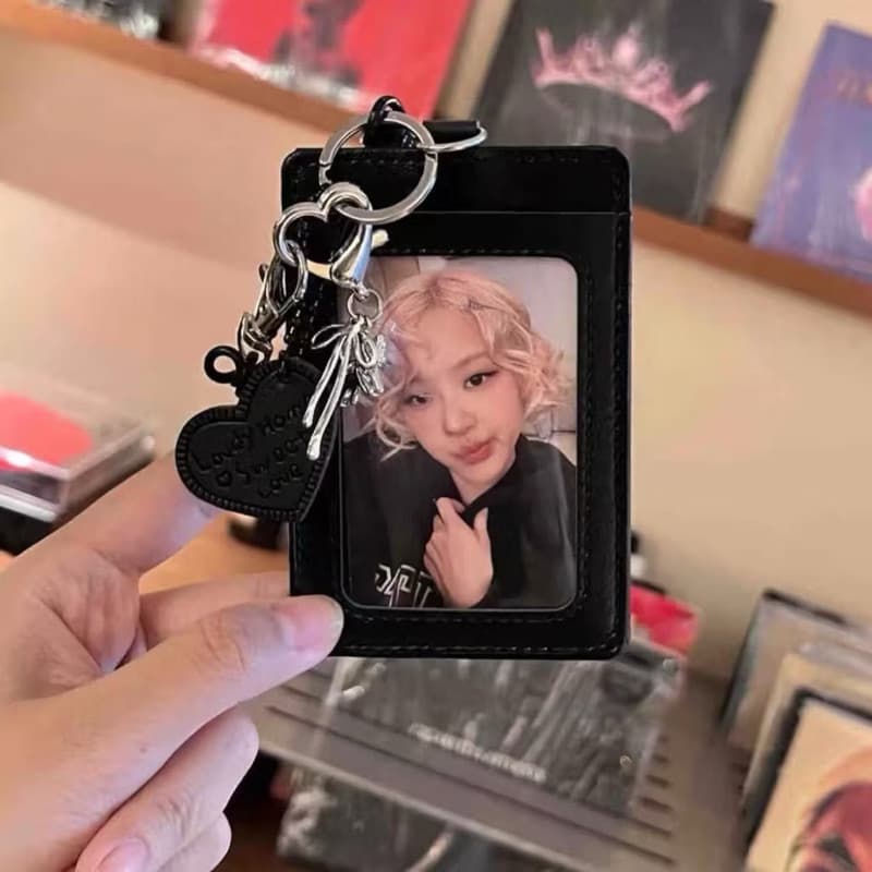 🖤🪽พร้อมส่ง!เฟรมใส่การ์ด หนังสีดำ ขนาด3นิ้ว card holder ห้อยกระเป๋า
