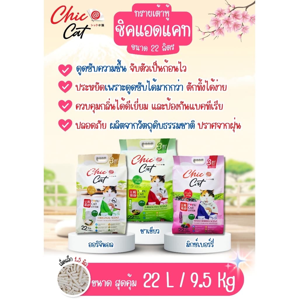 (22L) ทรายเต้าหู้สำหรับแมว Chic @cat Tofu Litter (ชิคแอนแคท) ขนาด 22ลิตร x 1ถุง