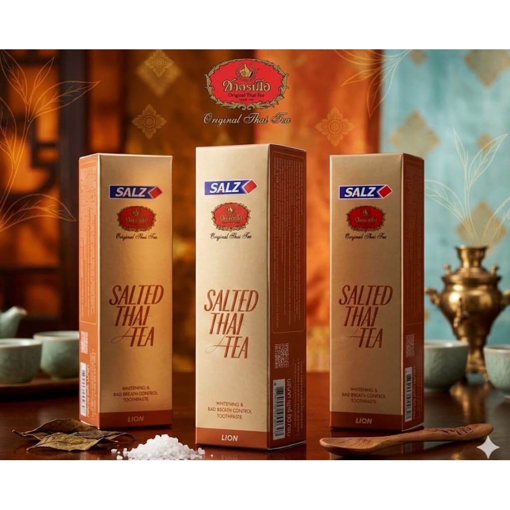 (แพ็ค 3 หลอด )ยาสีฟัน ซอลส์ สูตรเกลือ ชาไทย ชาเย็น 80 กรัม Salz Salted ChaTraMue Thai Tea