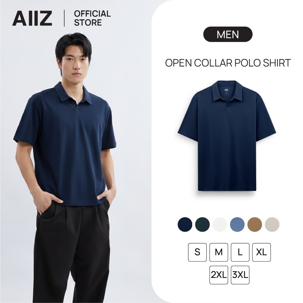 AIIZ เสื้อโปโลผู้ชายคอวี Men’s Open Collar Polo Shirt