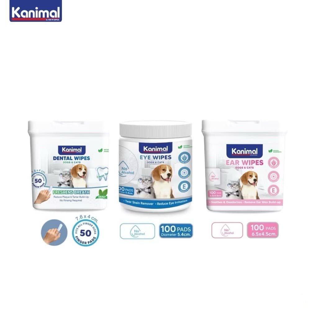 Kanimal Pet Wipes แผ่นเช็ดทำความสะอาด ตา/หู/ฟัน สำหรับสุนัขและแมว อ่อนโยน ใช้สะดวก