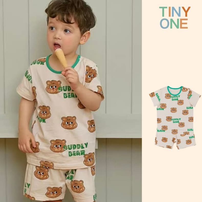 【Tiny One】พร้อมส่ง‼️ Kids Korean Style Bear Set ชุดเด็กแขนสั้น ลายหมี น่ารัก ใส่สบาย เสื้อผ้าเด็ก