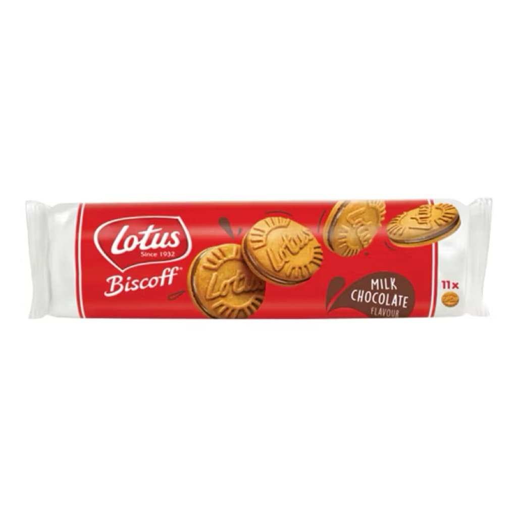 Lotus Biscoff Sandwich 110g. Milk Choc โลตัสบิสคอฟแซนด์วิชสอดไส้ 110 กรัม (11ชิ้น)