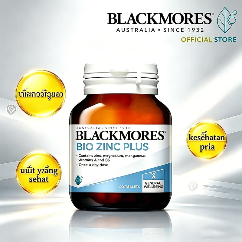 Blackmores Bio Zinc Plus 90เม็ด ผิวเรียบเนียน พร้อมวิตามินเอและบี6 พร้อมส่ง