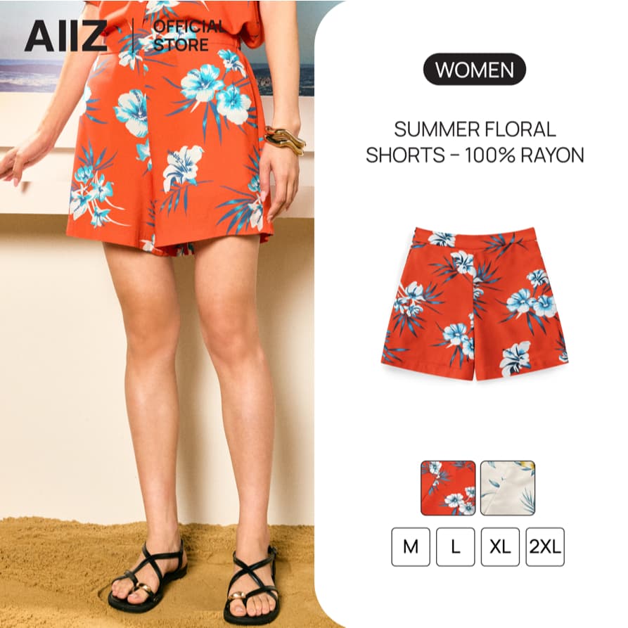 AIIZ กางเกงขาสั้นลายดอกผู้หญิง ผ้าเรยอน 100% AIIZ Women’s Songkran Traveler Floral Shorts – 100% Rayon