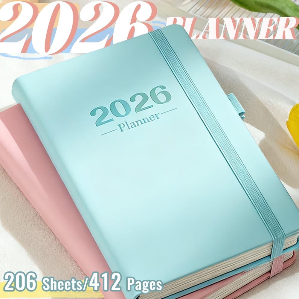 2026 สมุดวางแผน Planner A5 Schedule Planner ประจำเดือน/ประจำปี ปลอกปกกันน้ำ 80GSM สมุดนักเรียน 412หน้า​